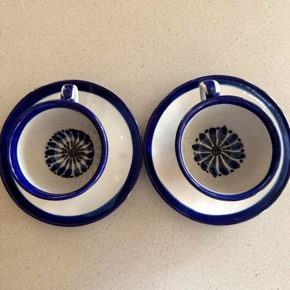 Vintage Ken Edwards Guadalajara Blue Flower Art Pottery Cup & Saucer El Palomar